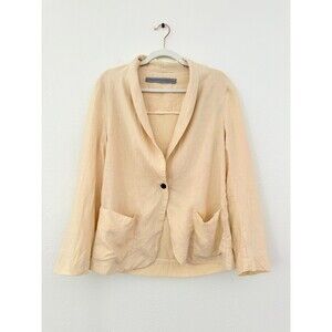 Raquel Allegra Women's Silk Linen Jai Jacket Blazer Beige Beach Lagenlook Large